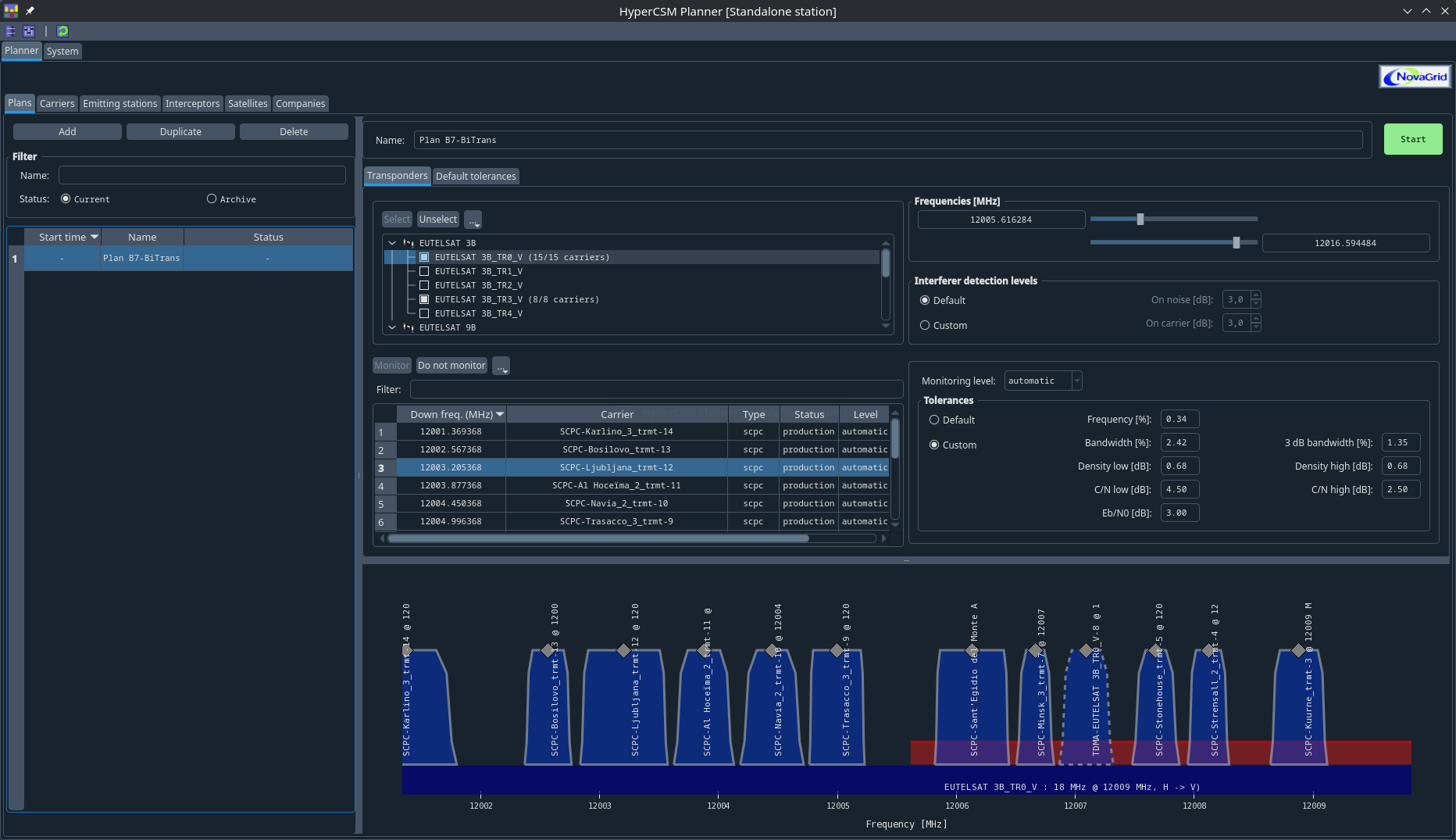 HyperCSM Planner — plan de surveillance avec tolérances par porteuse