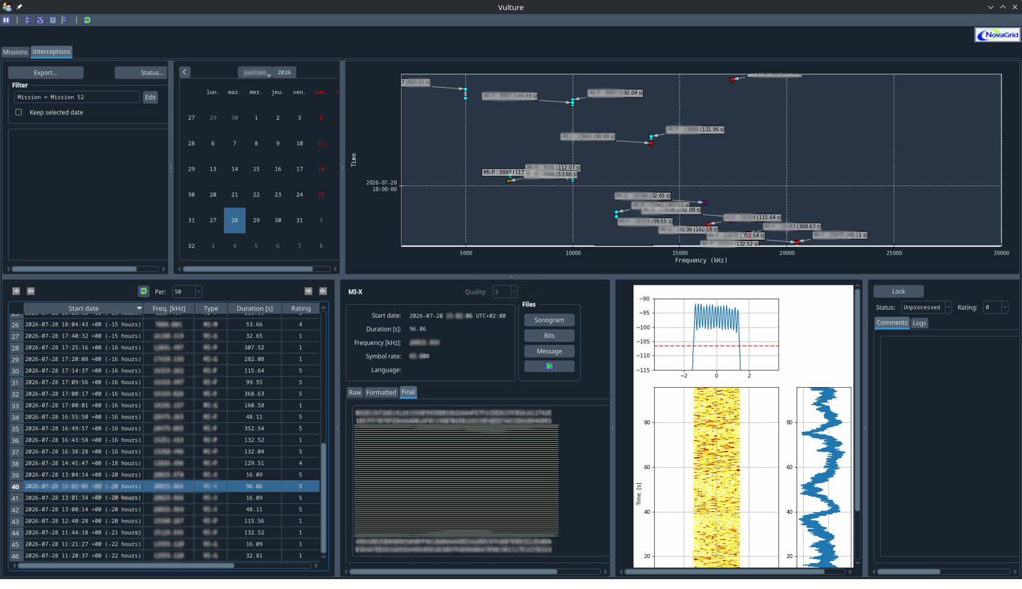 Vulture — navigateur d'interceptions avec sonagramme et sortie décodée